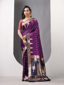 CHARUKRITI - Purple Katan Silk Banarasi Zari Saree with Unstitched Blouse