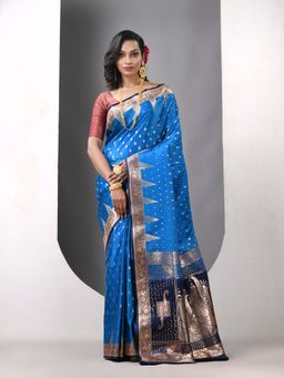 CHARUKRITI - Blue Katan Silk Banarasi Zari Saree with Unstitched Blouse