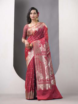 CHARUKRITI - Red Katan Silk Banarasi Zari Saree with Unstitched Blouse