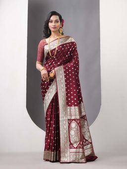 CHARUKRITI - Maroon Katan Silk Banarasi Zari Saree with Unstitched Blouse