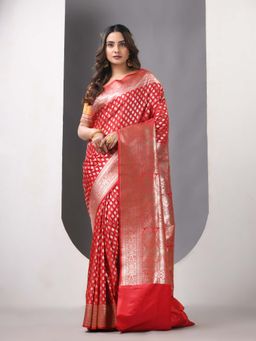 CHARUKRITI - Red Katan Silk Banarasi Zari Saree with Unstitched Blouse