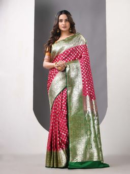 CHARUKRITI - Pink Katan Silk Banarasi Zari Saree with Unstitched Blouse