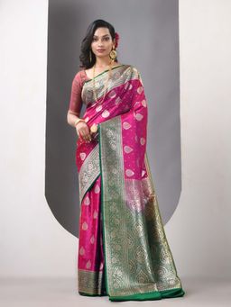 CHARUKRITI - Pink Katan Silk Banarasi Zari Saree with Unstitched Blouse