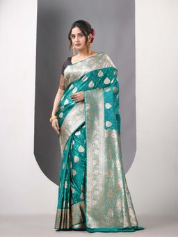CHARUKRITI - Sea Green Silk Banarasi Zari Saree with Unstitched Blouse