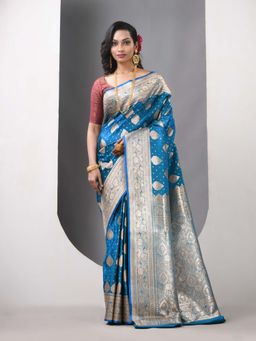CHARUKRITI - Sky Blue and Green Duel Tone Katan Silk Banarasi Zari Saree with Unstitched Blouse