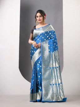 CHARUKRITI - Sky Blue Katan Silk Banarasi Zari Saree with Unstitched Blouse