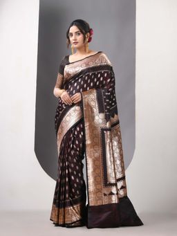 CHARUKRITI - Dark Maroon Katan Silk Banarasi Zari Saree with Unstitched Blouse