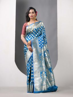 CHARUKRITI - Sky Blue and Green Duel Tone Katan Silk Banarasi Zari Saree with Unstitched Blouse