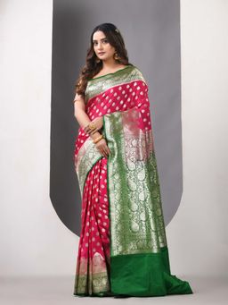 CHARUKRITI - Pink Katan Silk Banarasi Zari Saree with Unstitched Blouse