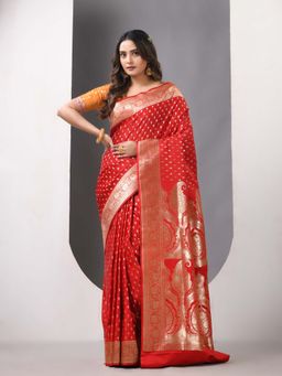 CHARUKRITI - Red Katan Silk Banarasi Zari Saree with Unstitched Blouse