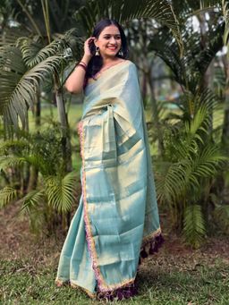 APAAPI THREADS OF GLORY - Blue Tissue Saree Without Blouse