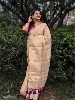 APAAPI THREADS OF GLORY - Off White Tissue Saree Without Blouse