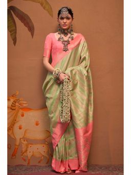 SGF11 - Light Green Womens Kanjivaram Soft Silk Saree with Unstitched Blouse