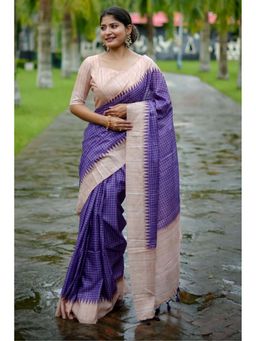 SGF11 - Purple Womens Kanjivaram Tussar Soft Silk Saree with Unstitched Blouse