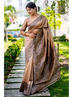 SGF11 - Beige Womens Kanjivaram Soft Silk Saree with Unstitched Blouse