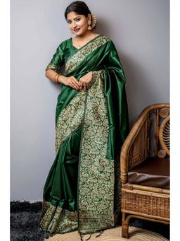 SGF11 - Dark Green Womens Kanjivaram Soft Silk Saree with Unstitched Blouse