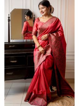 SGF11 - Red Womens Kanjivaram Soft Silk Saree with Unstitched Blouse