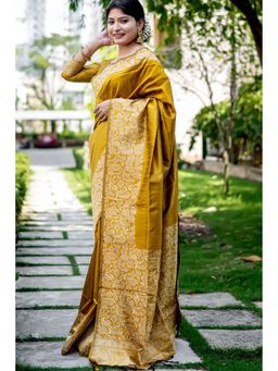 SGF11 - Yellow Womens Kanjivaram Soft Silk Saree with Unstitched Blouse