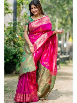 SGF11 - Pink Womens Kanjivaram Soft Silk Saree with Unstitched Blouse