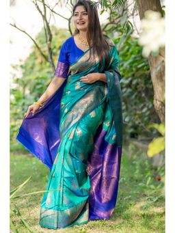 SGF11 - Rama Green Womens Kanjivaram Soft Silk Saree with Unstitched Blouse