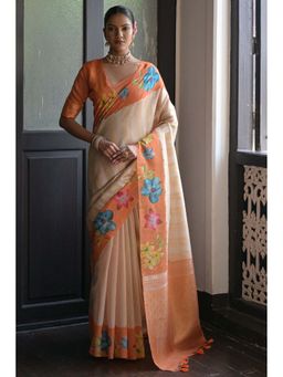 SGF11 - Orange Womens Kanjivaram Soft Silk Saree with Unstitched Blouse