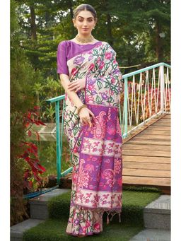 SGF11 - Purple Womens Kalamkari Soft Silk Printed Saree with Unstitched Blouse