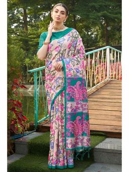 SGF11 - Rama Green Womens Kalamkari Soft Silk Printed Saree with Unstitched Blouse