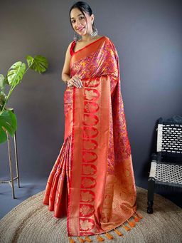 SGF11 - Yellow Womens Kanjivaram Kalamkari Soft Silk Printed Saree with Unstitched Blouse