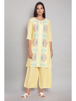 W - Yellow Floral Kurta-Parallel Pant (Set of 2)