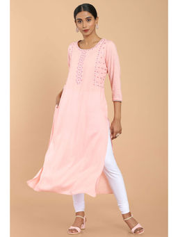 Soch - Blush Pink Rayon Embroidered Straight Fit Kurta