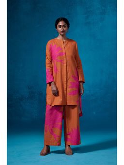 Dressfolk - Rust Floral Linen-Cotton Kurta (Set of 2)