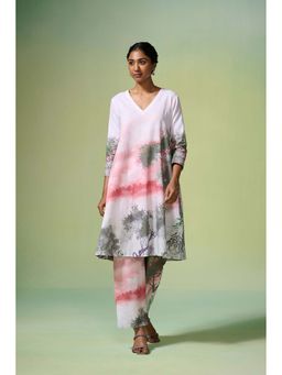Dressfolk - Multi-Color Floral Print Linen-Cotton Kurta with Pant (Set of 2)