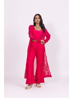 LABEL NAARITI - Lolo Pink Crop Top with Palazzo and Jacket (Set of 3)