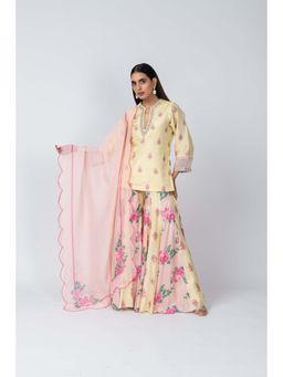 LABEL NAARITI - Shabana Yellow Kurti with Sharara and Dupatta (Set of 3)