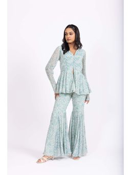 LABEL NAARITI - Ira Blue Jacket with Sharara (Set of 2)