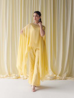 LABEL NAARITI - Zerina Yellow Top with Palazzo and Slip (Set of 3)