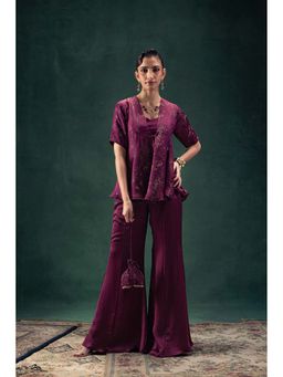 LABEL NAARITI - Nadia Purple Blouse with Jacket and Sharara (Set of 3)