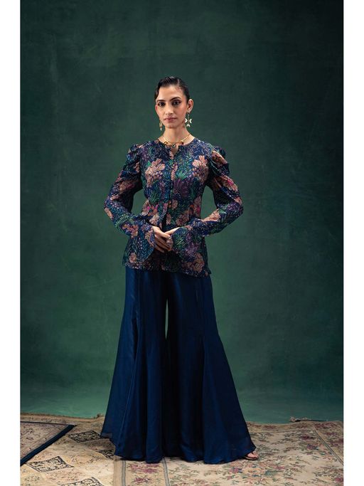 Buy LABEL NAARITI Arya Navy Blue Blouse with Jacket and Sharara