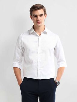 Arrow Newyork - White Manhattan Slim Fit Cotton Abstract Print Shirt