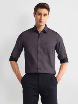 Arrow - Grey Manhattan Slim Cotton Geometric Print Shirt