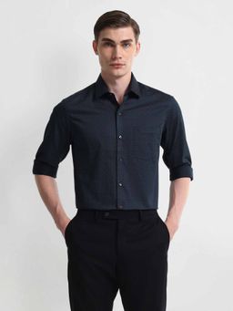 Arrow - Navy Blue Long Sleeve Floral Print Shirt