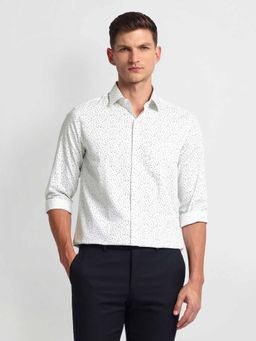 Arrow - White Manhattan Slim Cotton Abstract Print Shirt
