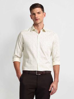 Arrow - Cream Manhattan Slim Cotton Abstract Print Shirt
