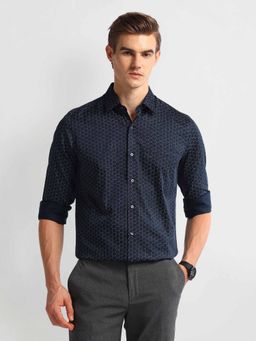 Arrow - Navy Blue Geometric Print Satin Shirt