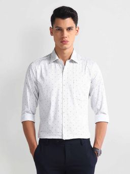 Arrow - White Manhattan Slim Cotton Printed Shirt