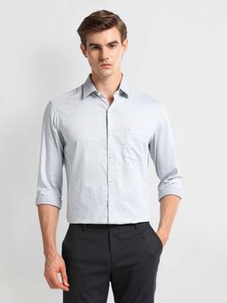 Arrow - Grey Cutaway Collar Cotton Textured Shirt