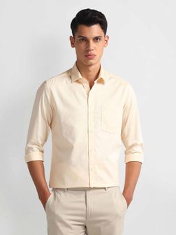 Arrow - Beige Manhattan Slim Cotton Textured Shirt