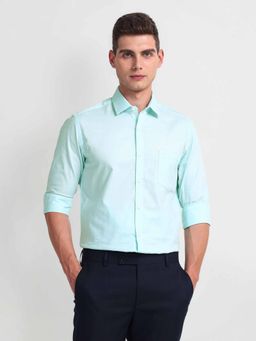 Arrow - Turquoise Cutaway Collar Self Design Shirt