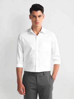Arrow - White Textured Pattern Slim Cotton Shirt