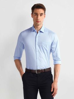 Arrow - Blue Textured Pattern Manhattan Slim Fit Shirt
